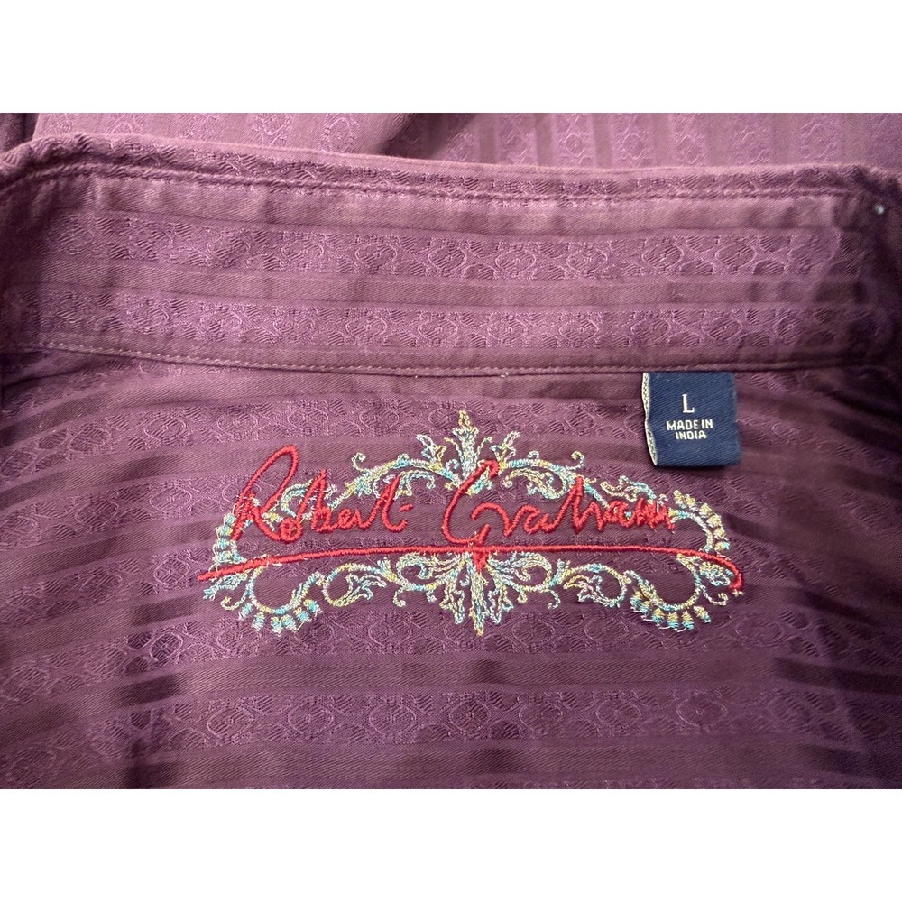 Men's Robert Graham Deep Purple Button-Down Striped Cotton Shirt L w/embroidery - Picture 3 of 7